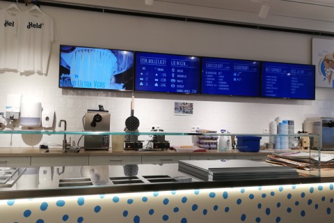 Ice cream store with digital signage screens